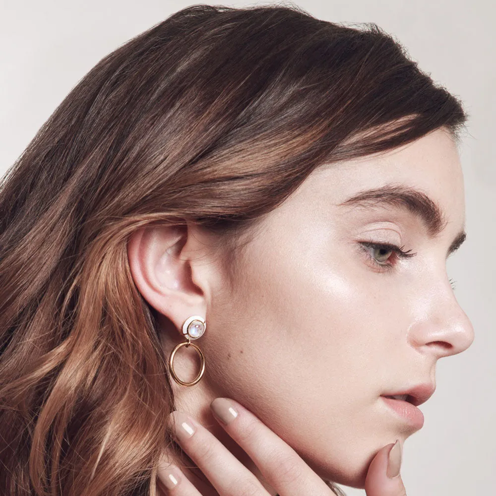 Mismatched MINI GEO MOONSTONE EARRING