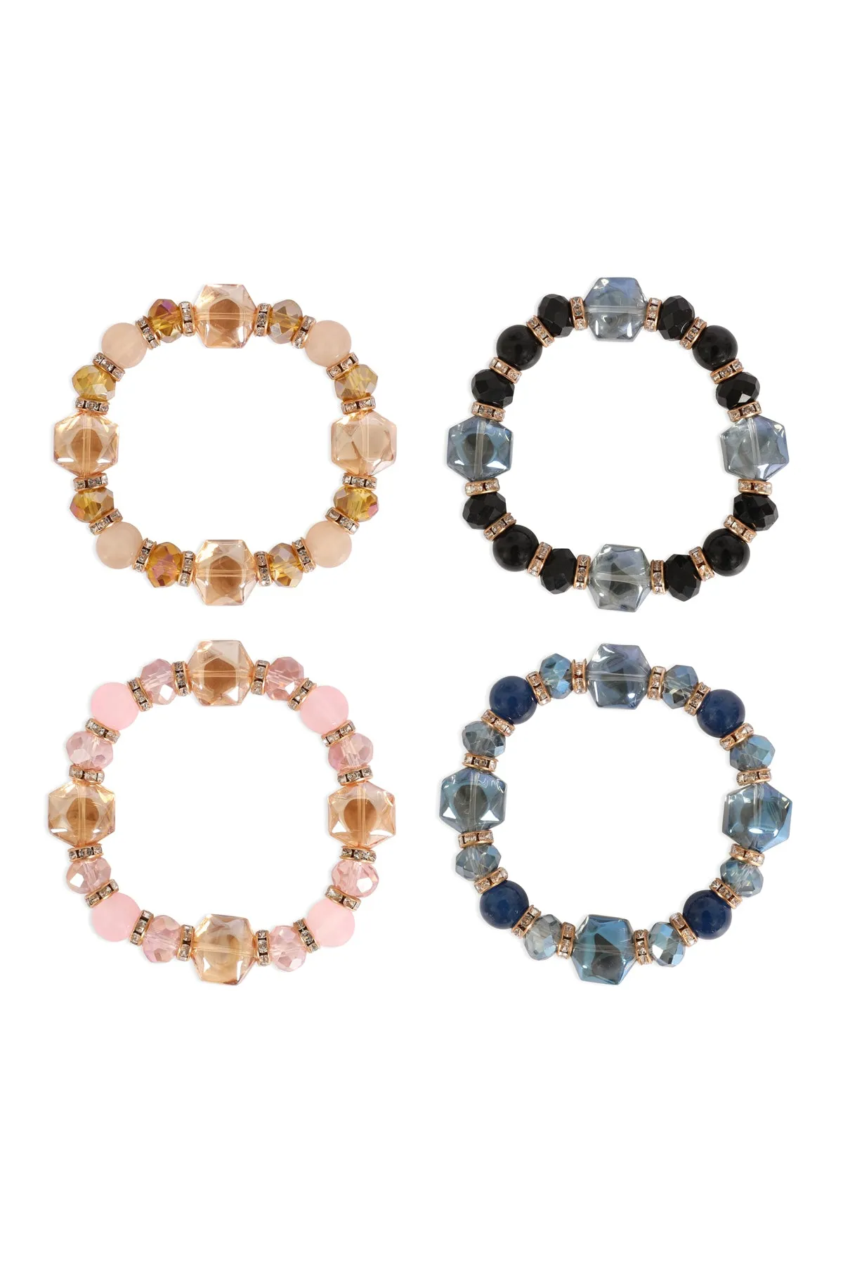 MIX BEADS RONDELLE, RHINESTONE CRYSTAL STRETCH BRACELET