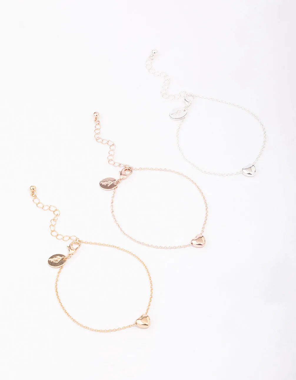 Mixed Metal Triple Heart Bracelet 3-Pack