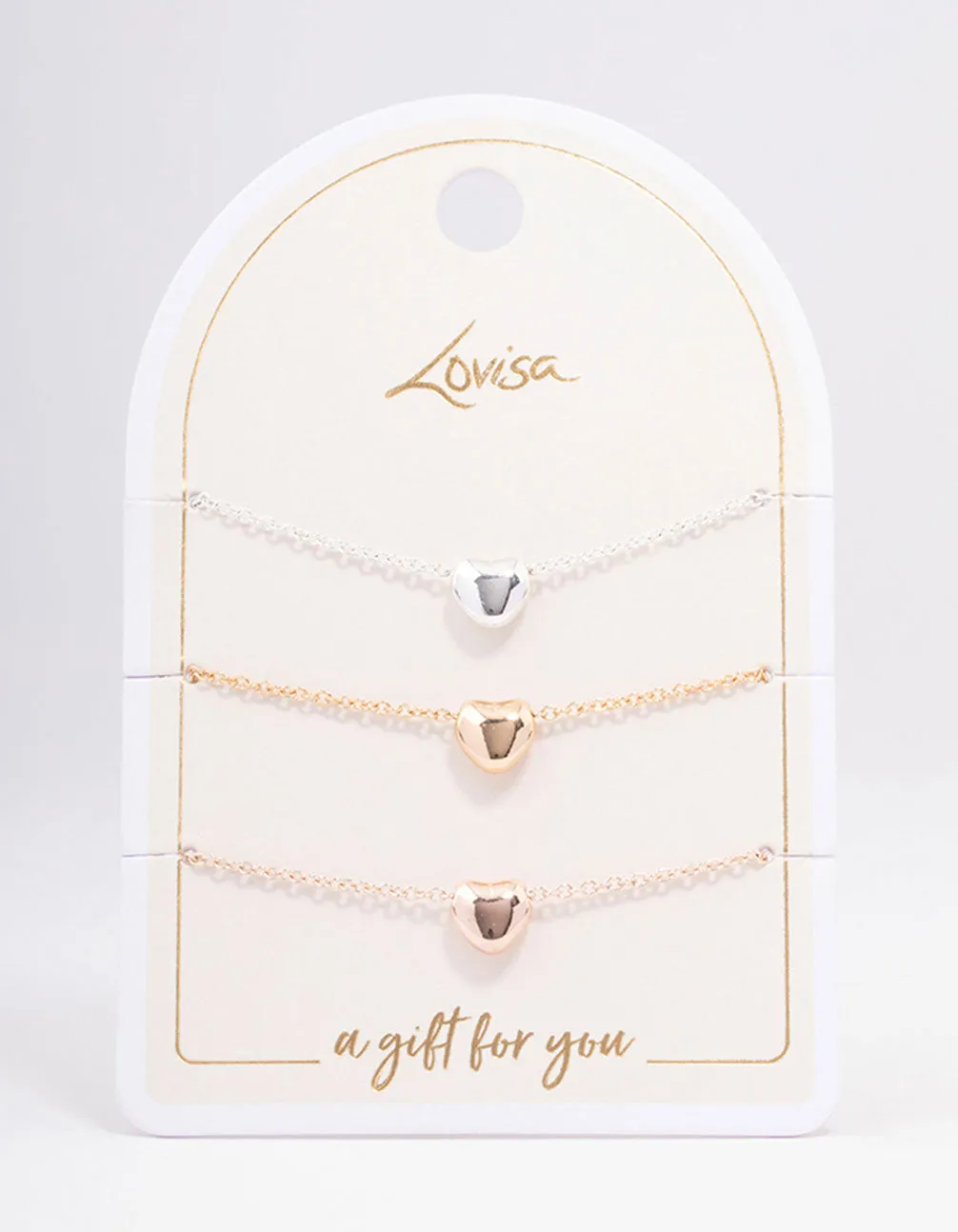 Mixed Metal Triple Heart Bracelet 3-Pack