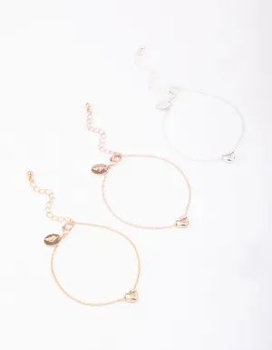 Mixed Metal Triple Heart Bracelet 3-Pack