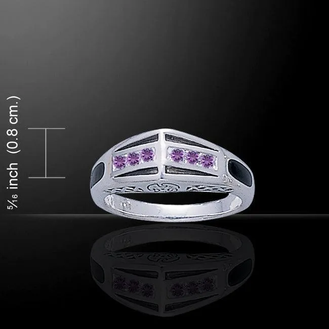 Modern Band Ring with Gemstone and Enamel TR3445