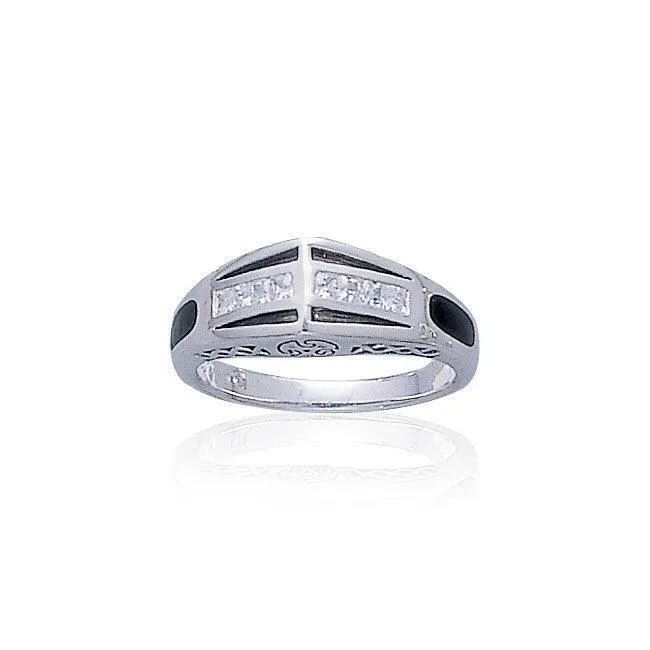 Modern Band Ring with Gemstone and Enamel TR3445