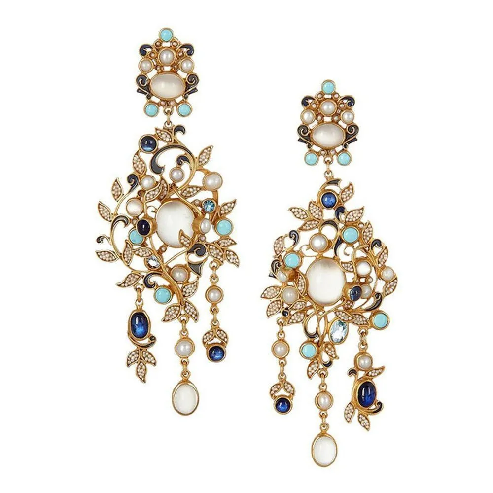 Moonstone Turquoise Chandelier Earrings
