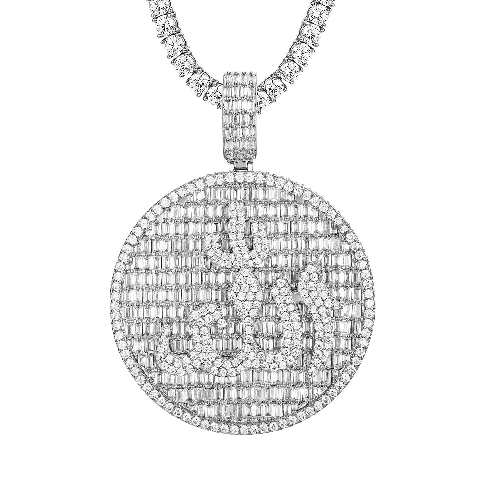 Muslim God Allah Arabic Baguette Faith Medallion Icy Mens Pendant
