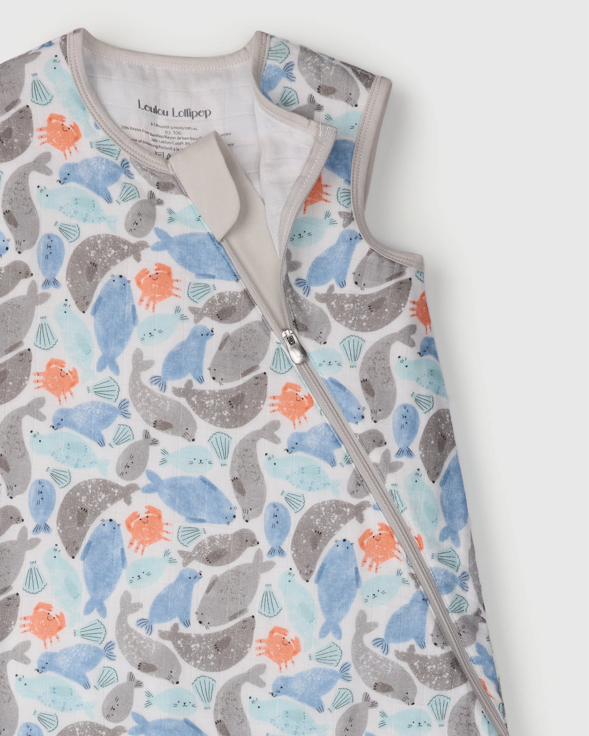 Muslin Lightweight Sleep Bag 0.5 TOG - Silly Seals