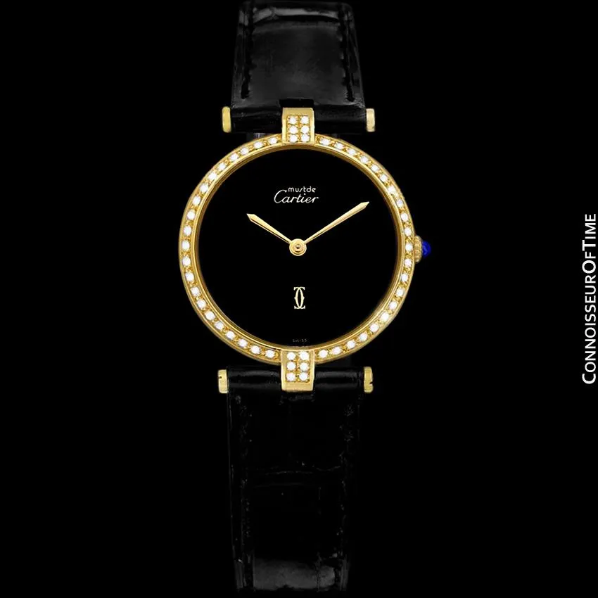Must De Cartier Vendome Ladies Vermeil Watch - 18K Gold Over Sterling Silver & Diamonds