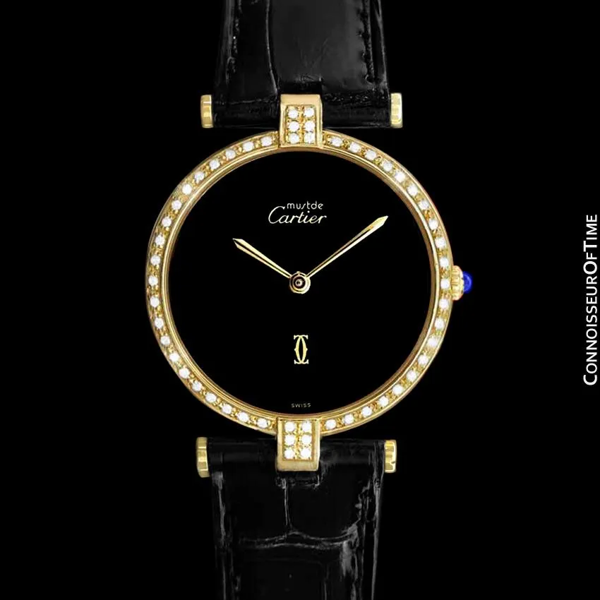 Must De Cartier Vendome Ladies Vermeil Watch - 18K Gold Over Sterling Silver & Diamonds