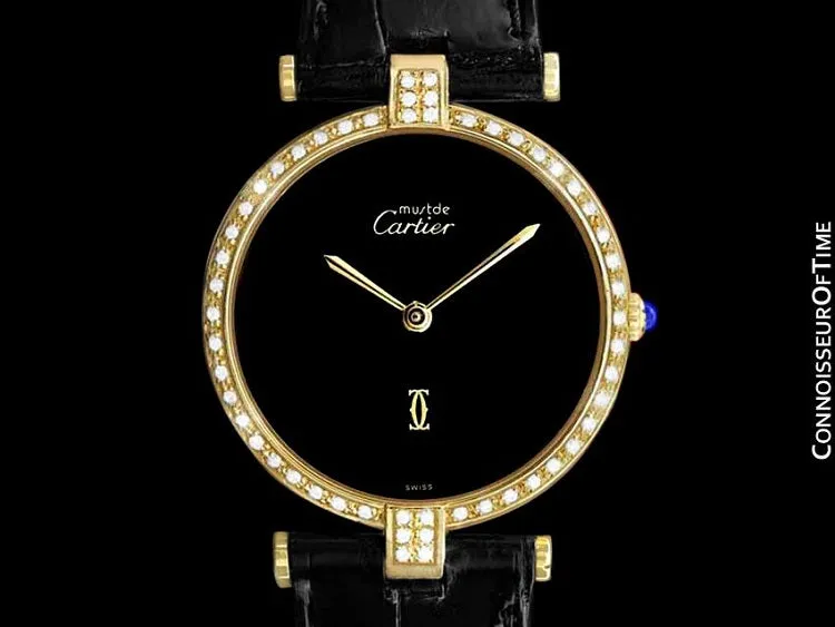 Must De Cartier Vendome Ladies Vermeil Watch - 18K Gold Over Sterling Silver & Diamonds