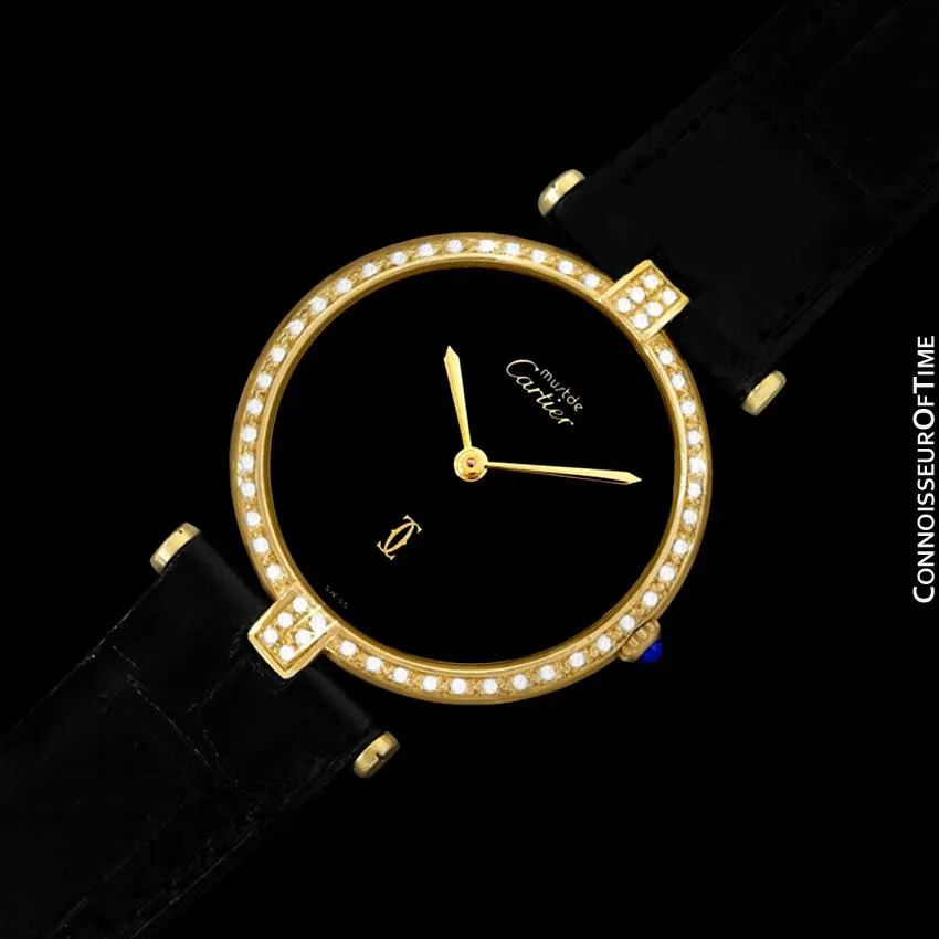 Must De Cartier Vendome Ladies Vermeil Watch - 18K Gold Over Sterling Silver & Diamonds