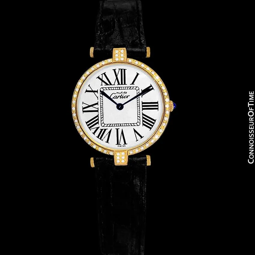 Must De Cartier Vendome Ladies Vermeil Watch - 18K Gold Over Sterling Silver with Diamonds