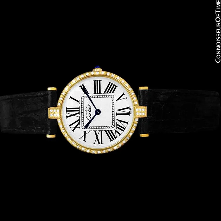 Must De Cartier Vendome Ladies Vermeil Watch - 18K Gold Over Sterling Silver with Diamonds