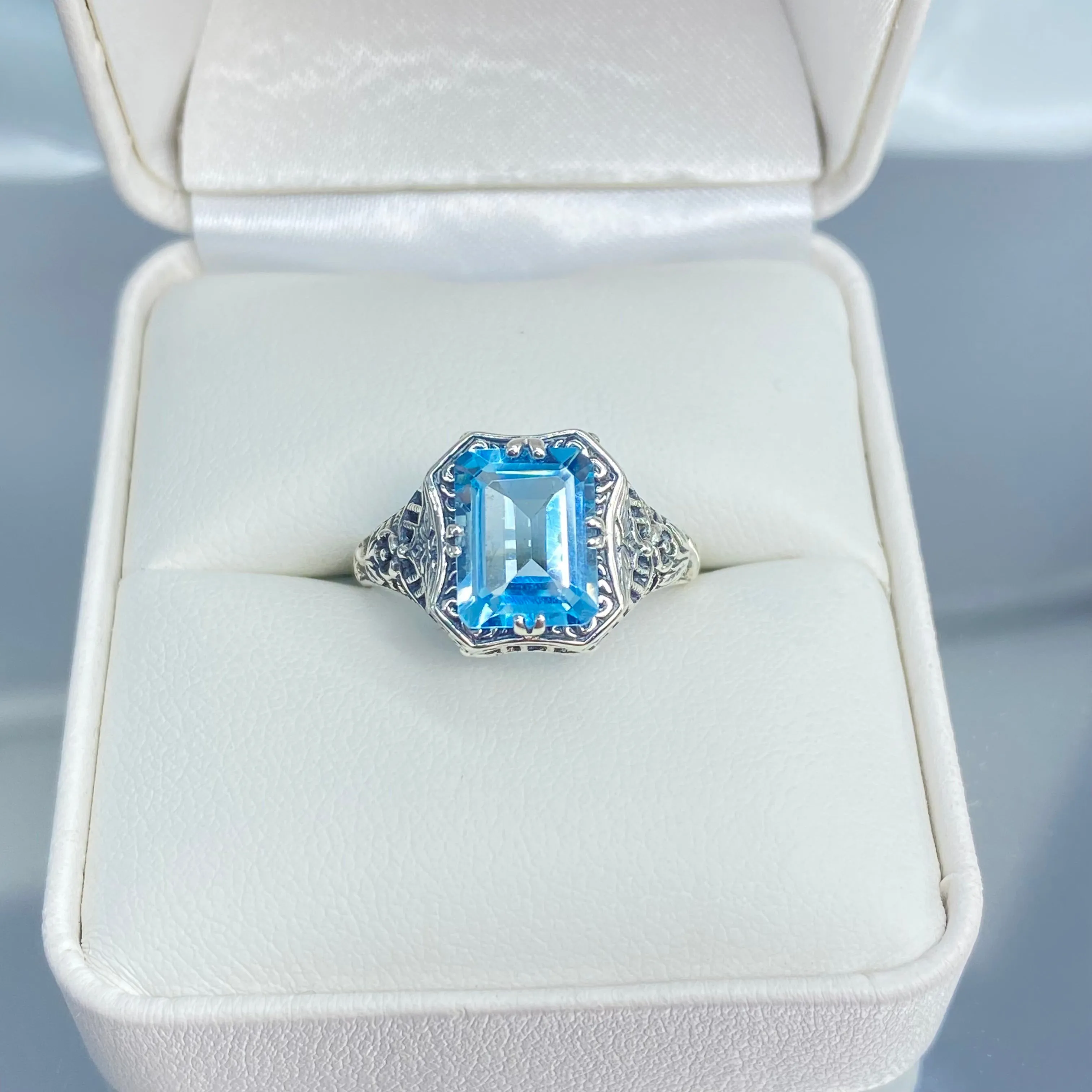 Natural Blue Topaz Ring, Size 7, Edwardian Jewelry #D148 - Ready to Ship