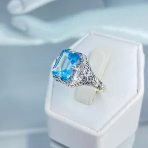 Natural Blue Topaz Ring, Size 7, Edwardian Jewelry #D148 - Ready to Ship