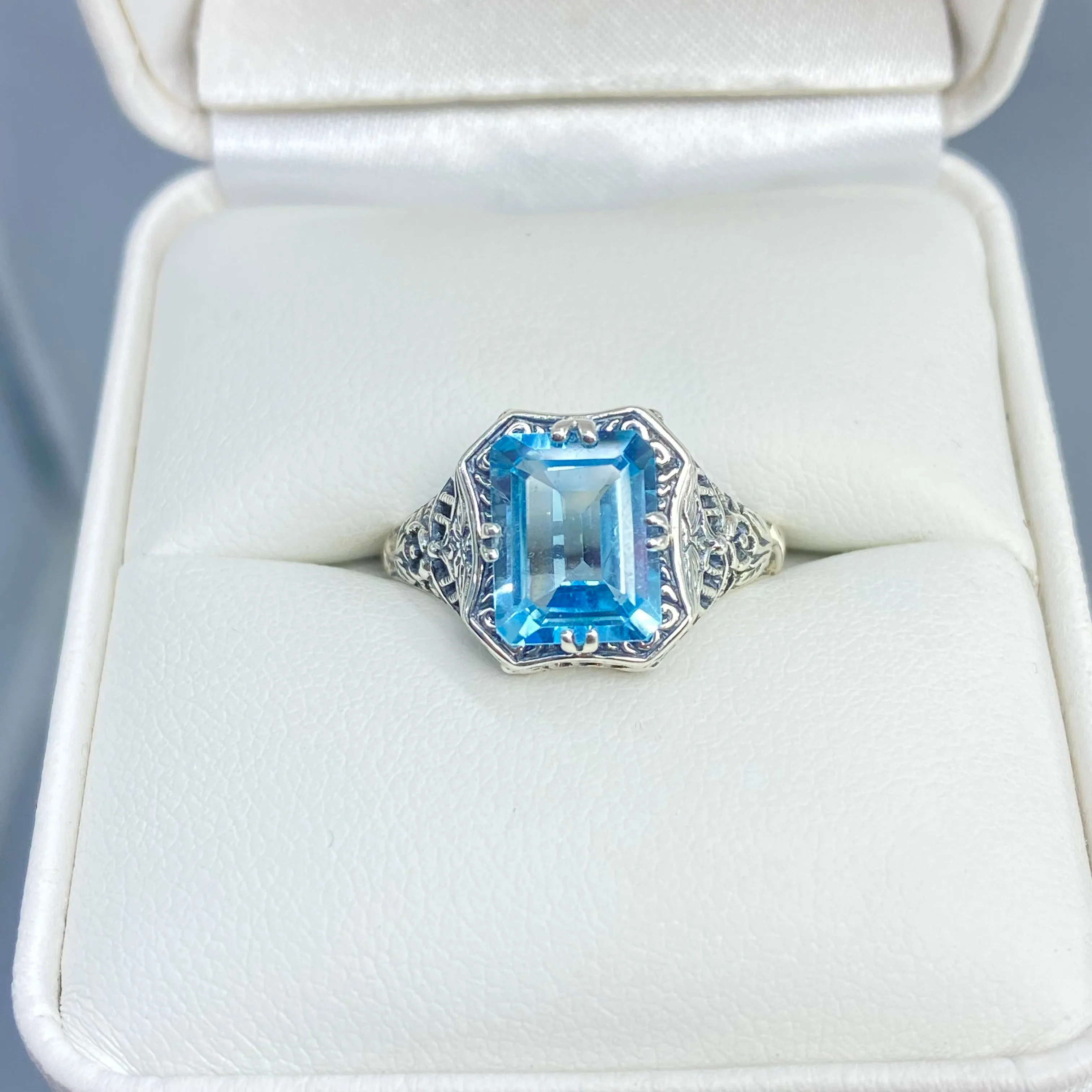 Natural Blue Topaz Ring, Size 7, Edwardian Jewelry #D148 - Ready to Ship