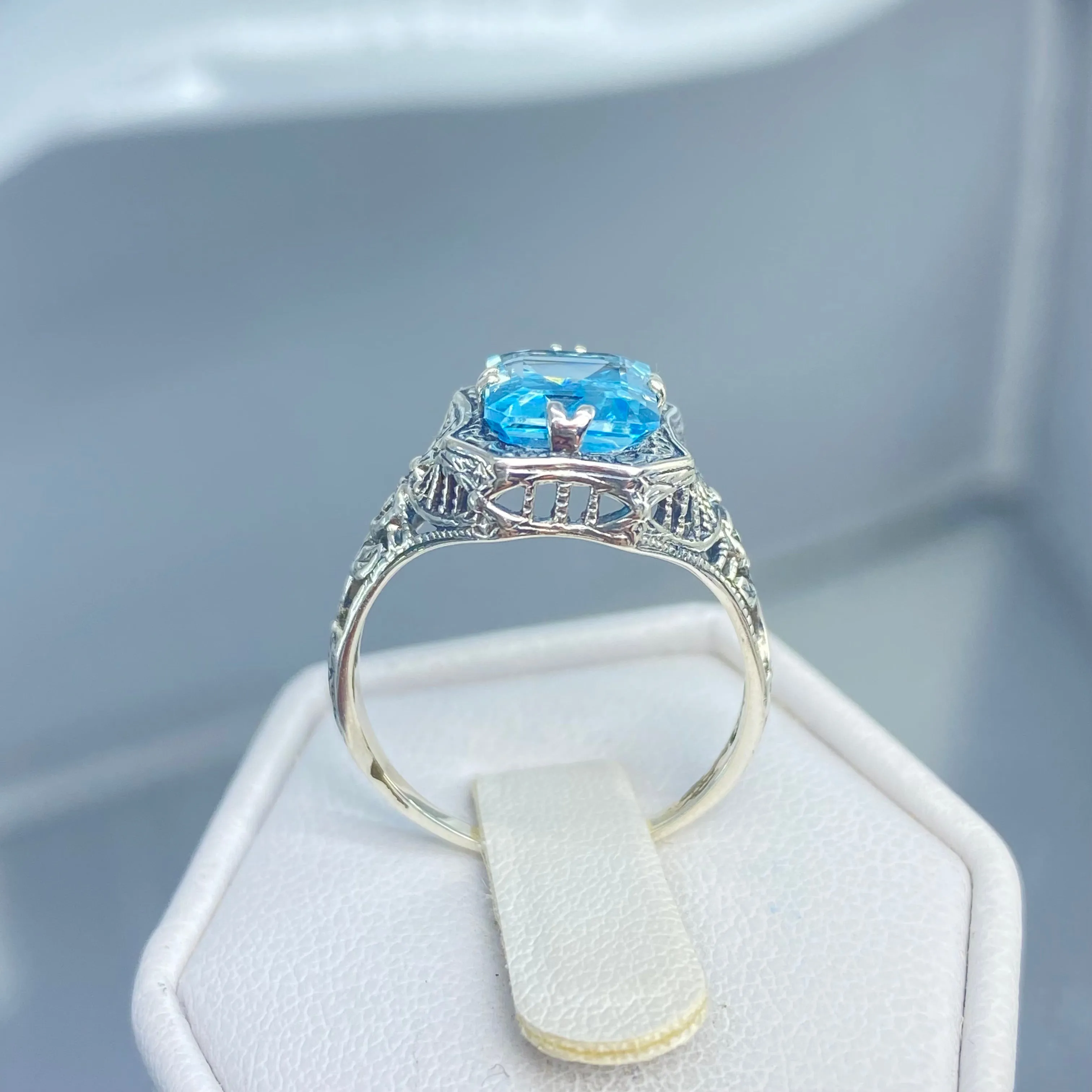 Natural Blue Topaz Ring, Size 7, Edwardian Jewelry #D148 - Ready to Ship