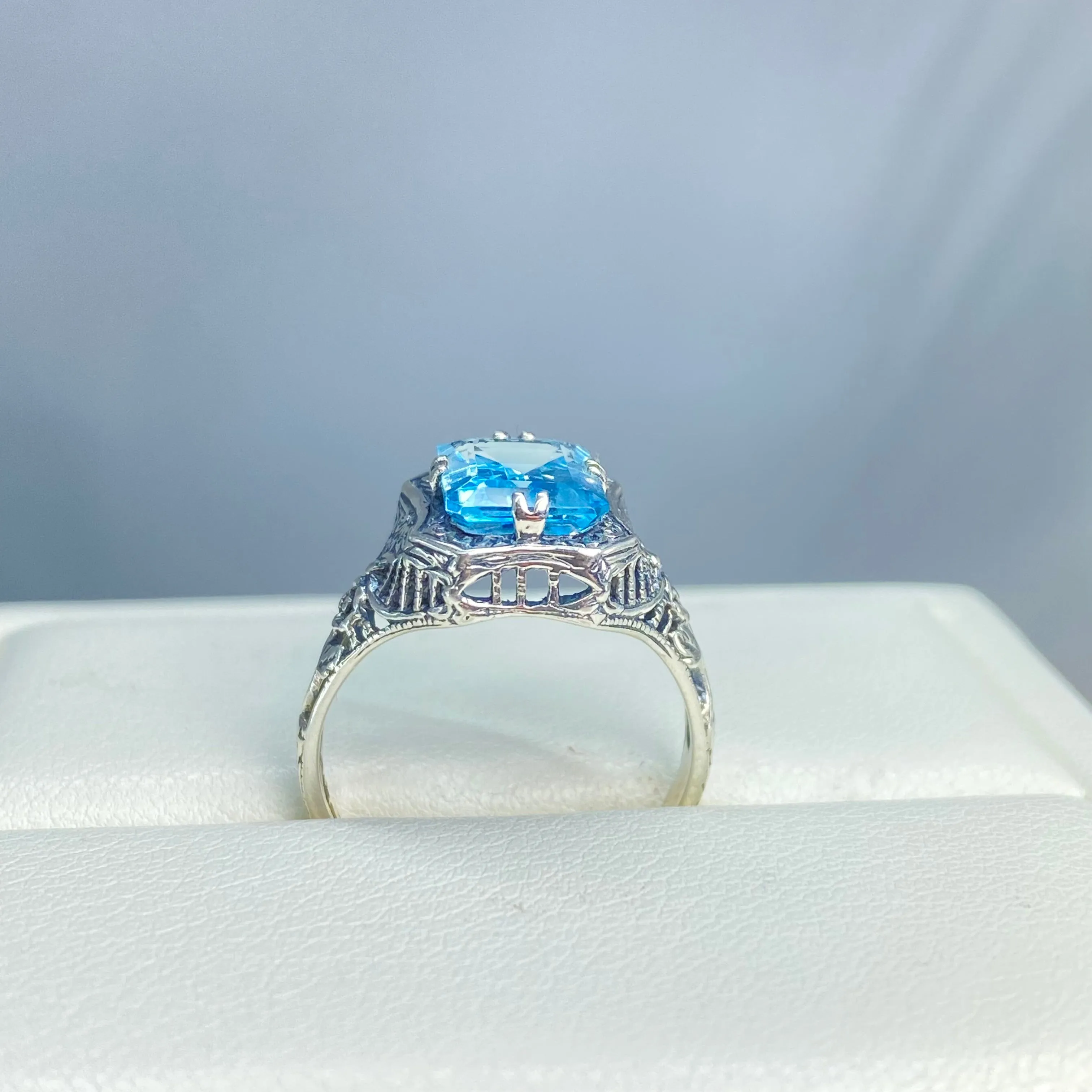Natural Blue Topaz Ring, Size 7, Edwardian Jewelry #D148 - Ready to Ship