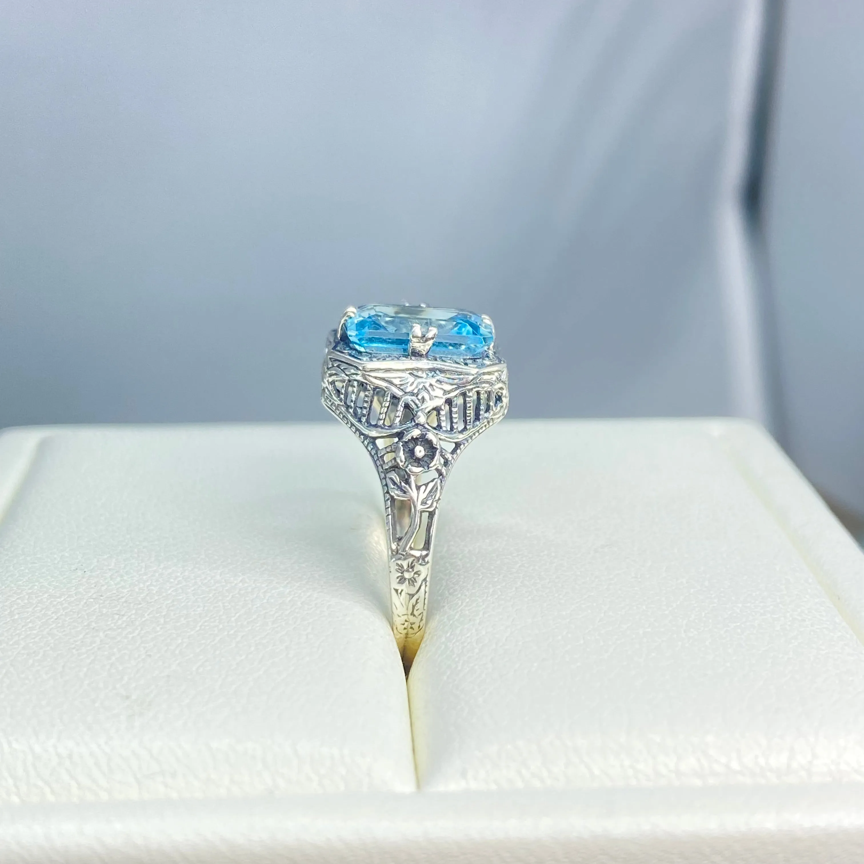 Natural Blue Topaz Ring, Size 7, Edwardian Jewelry #D148 - Ready to Ship