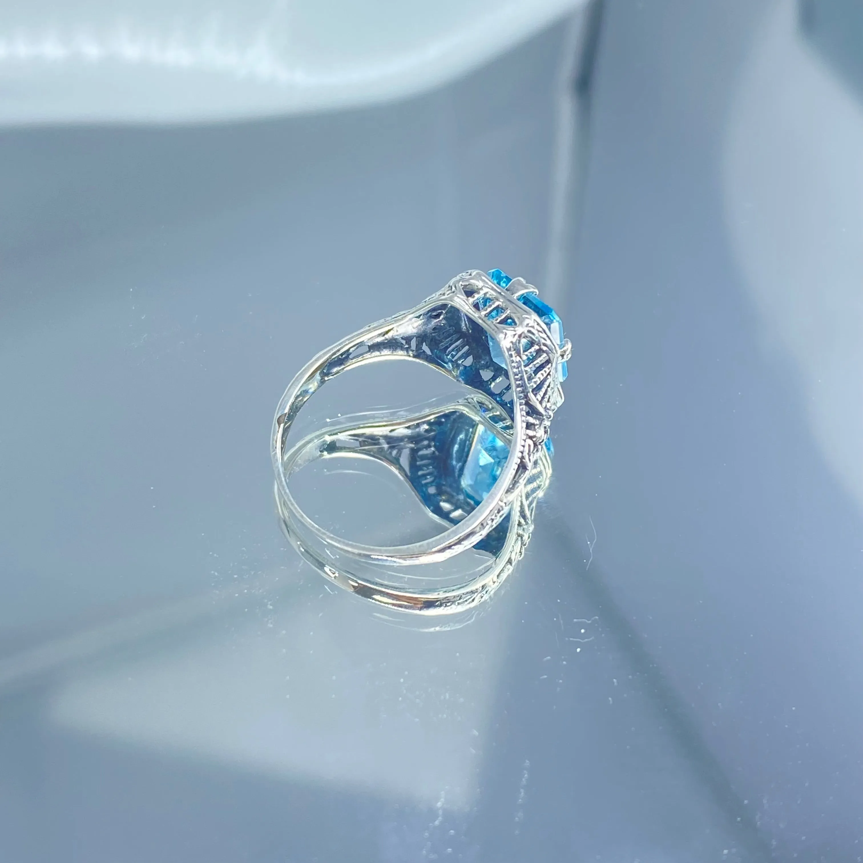 Natural Blue Topaz Ring, Size 7, Edwardian Jewelry #D148 - Ready to Ship