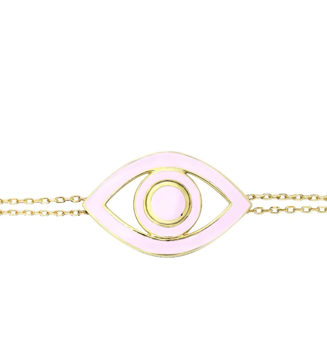 Netali Nissim Big Eye Bracelet Light Pink Enamel & Sterling Silver Yellow Gold Clad