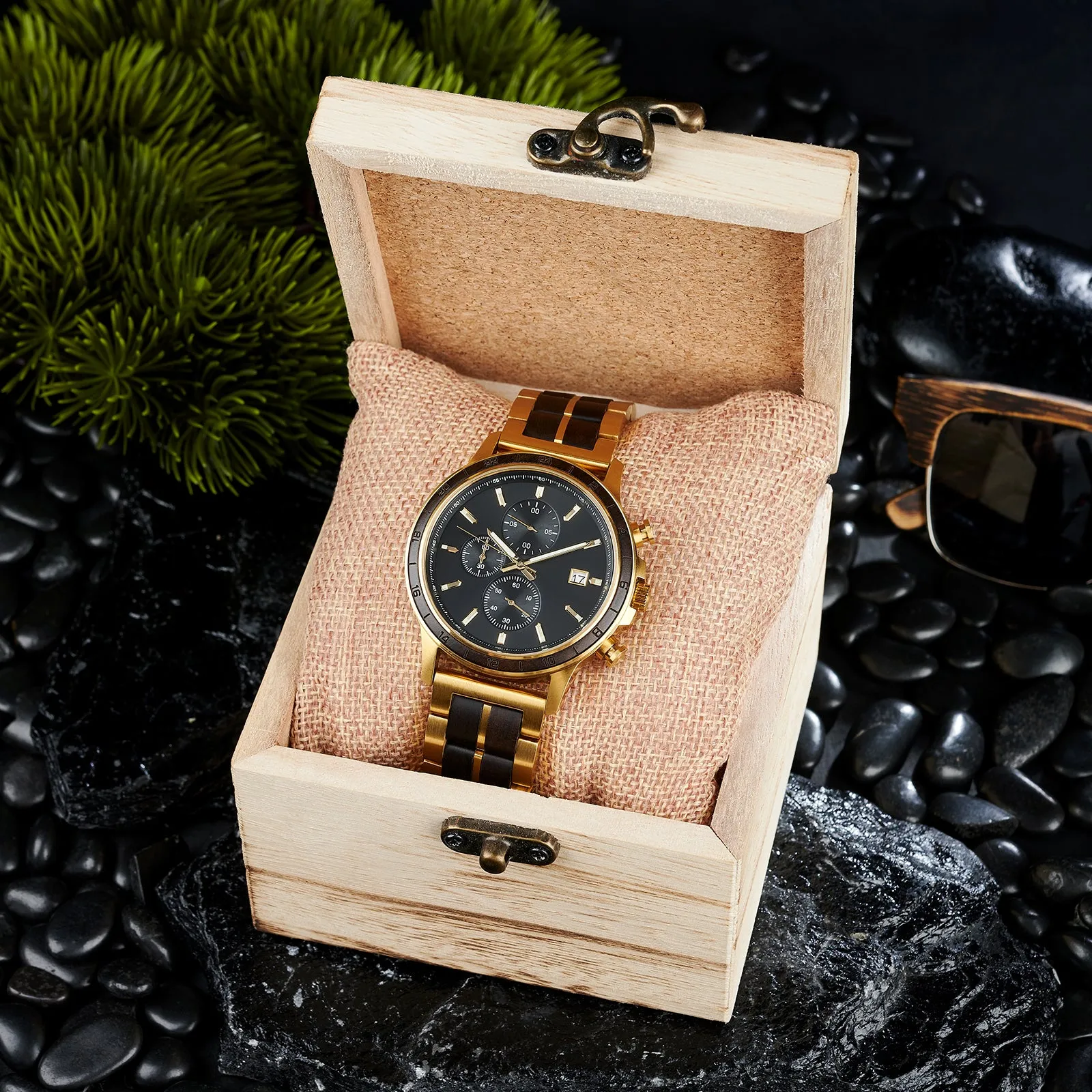 NOCTURGOLD - Men Wood Watch Chronograph