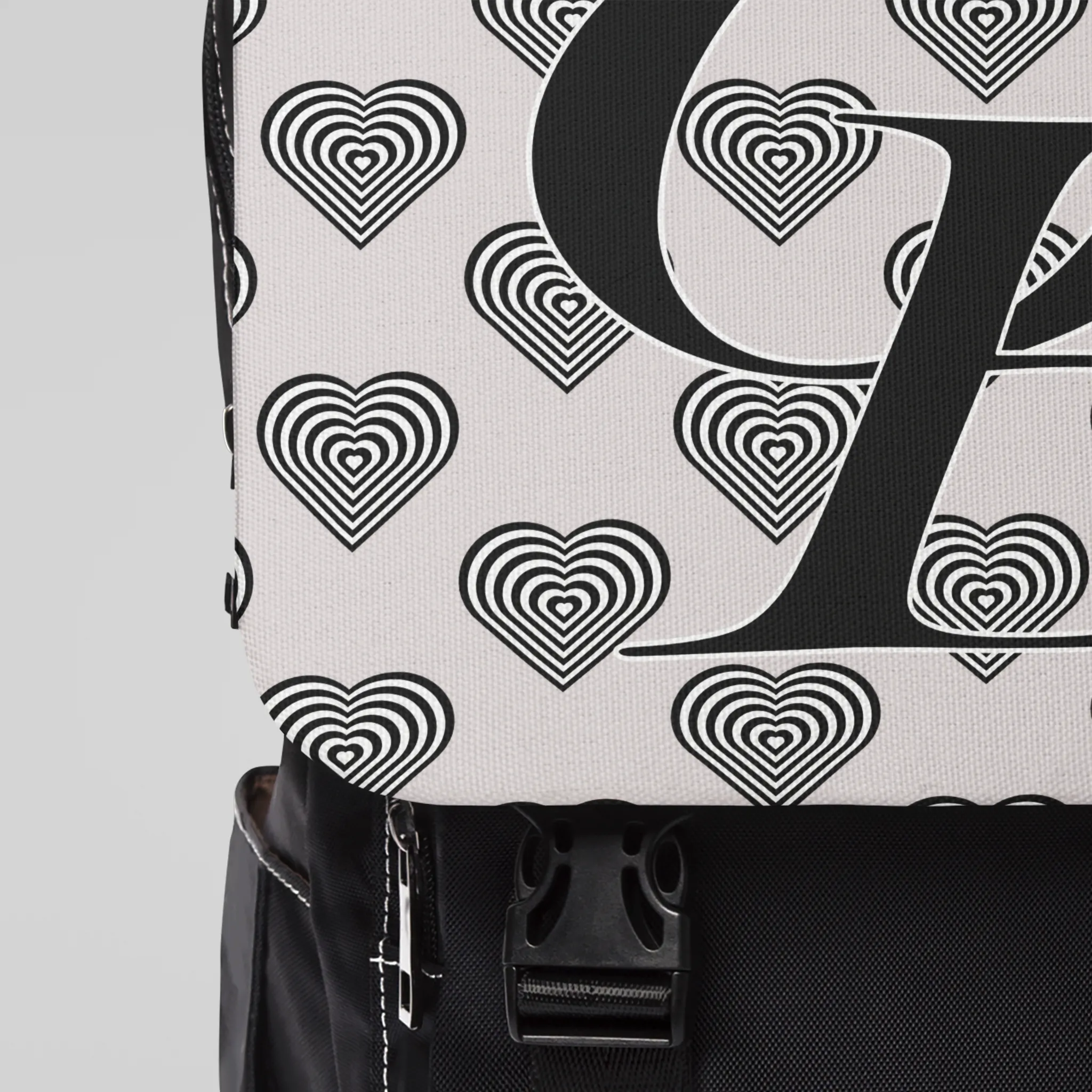 OB Varsity Letters Hearts logo design, Ghost White Unisex Commuter Shoulder Backpack