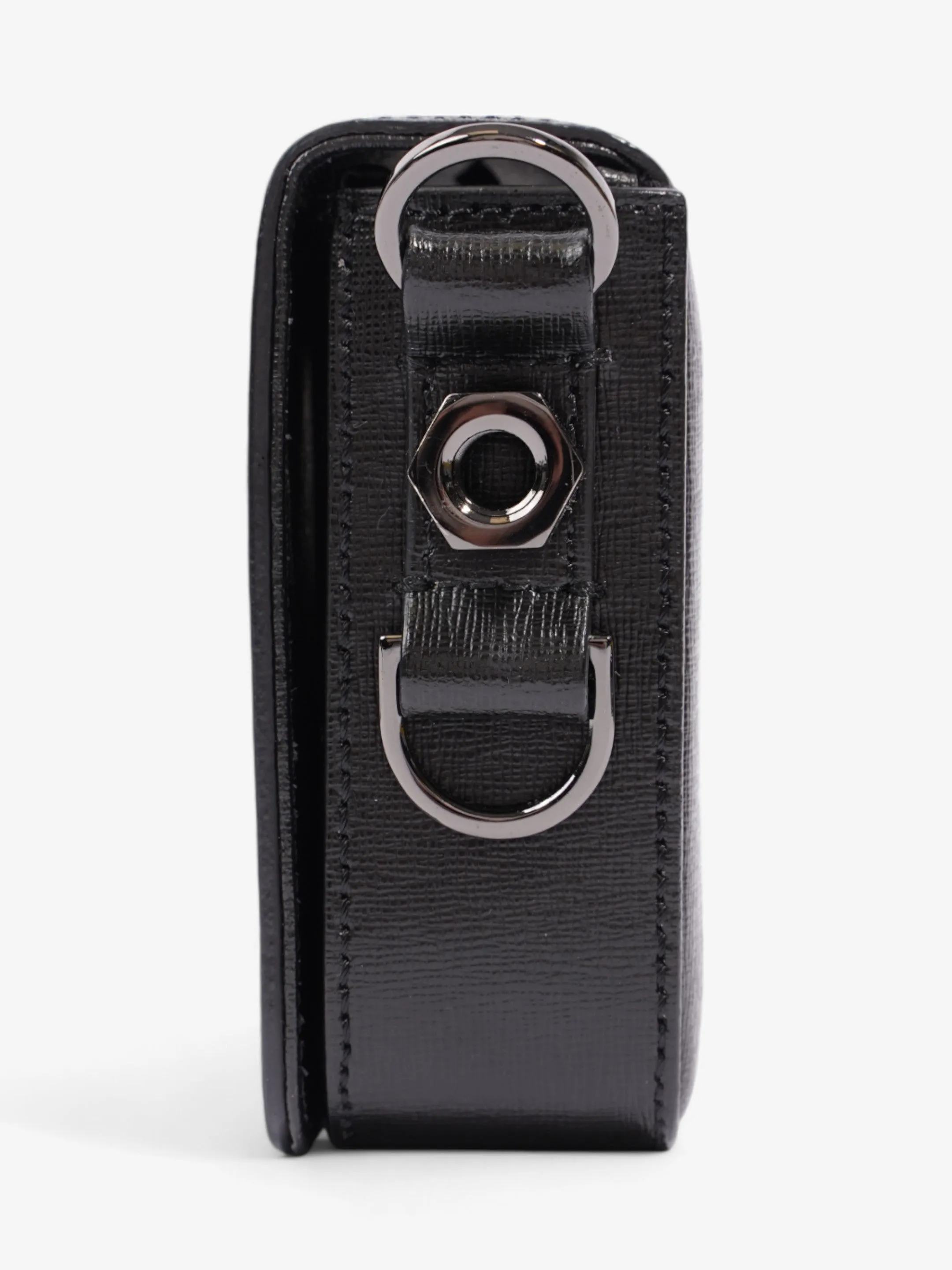 Off White Binder Clip Flap Diagonal Black / White Leather Mini