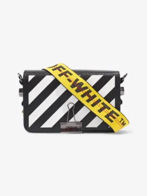 Off White Binder Clip Flap Diagonal Black / White Leather Mini
