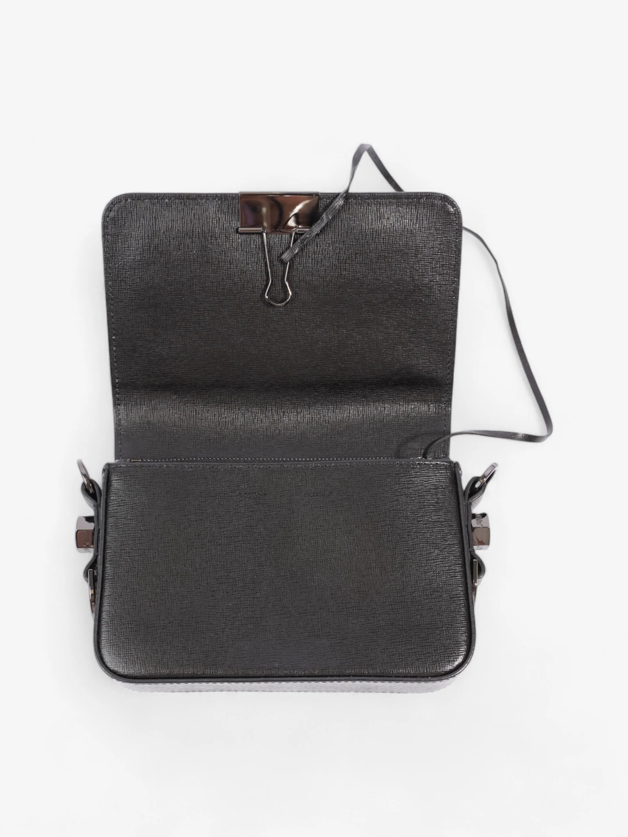 Off White Binder Clip Flap Diagonal Black / White Leather Mini