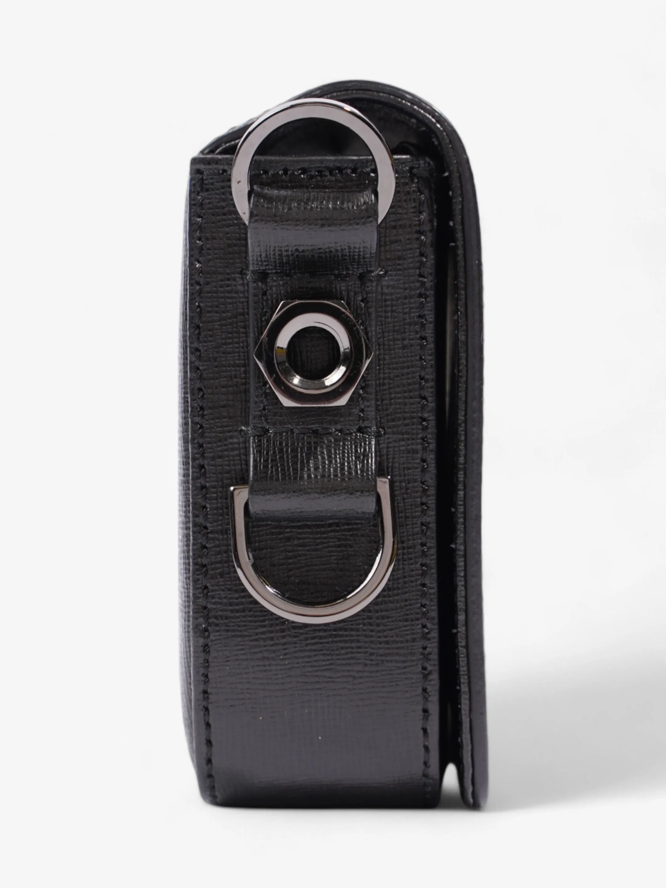 Off White Binder Clip Flap Diagonal Black / White Leather Mini