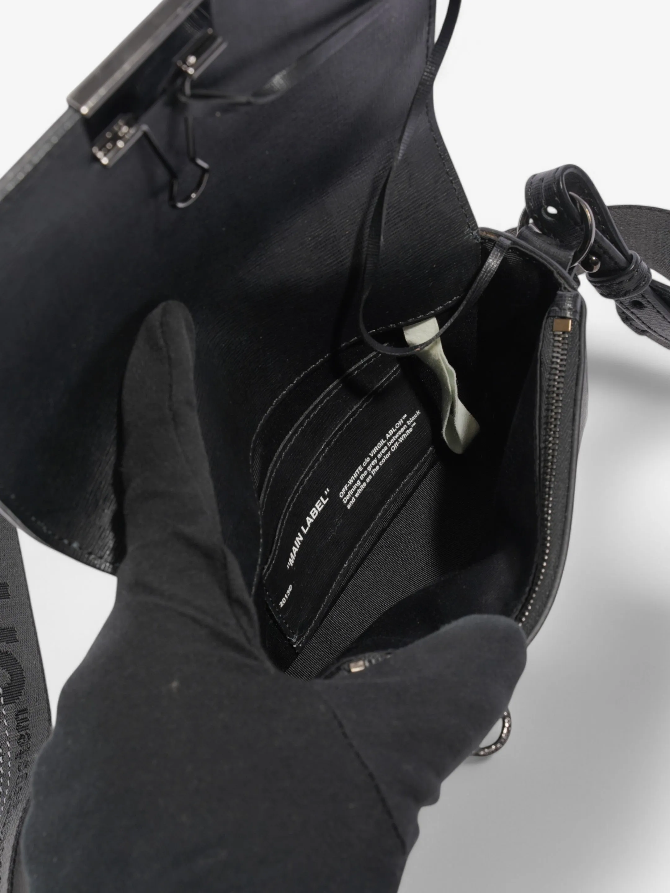 Off White Diagonal Flap Bag Black / White Leather Mini