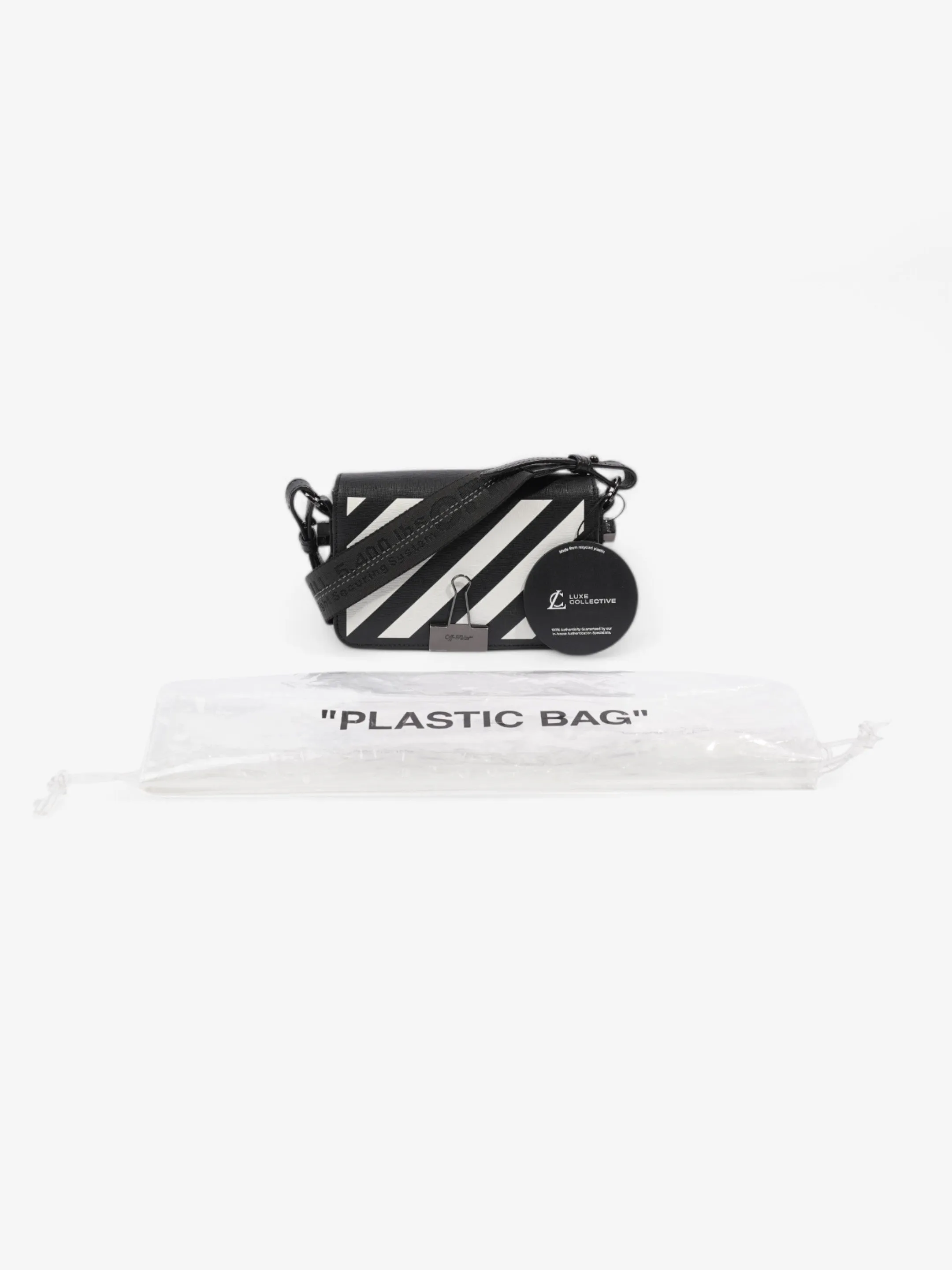 Off White Diagonal Flap Bag Black / White Leather Mini