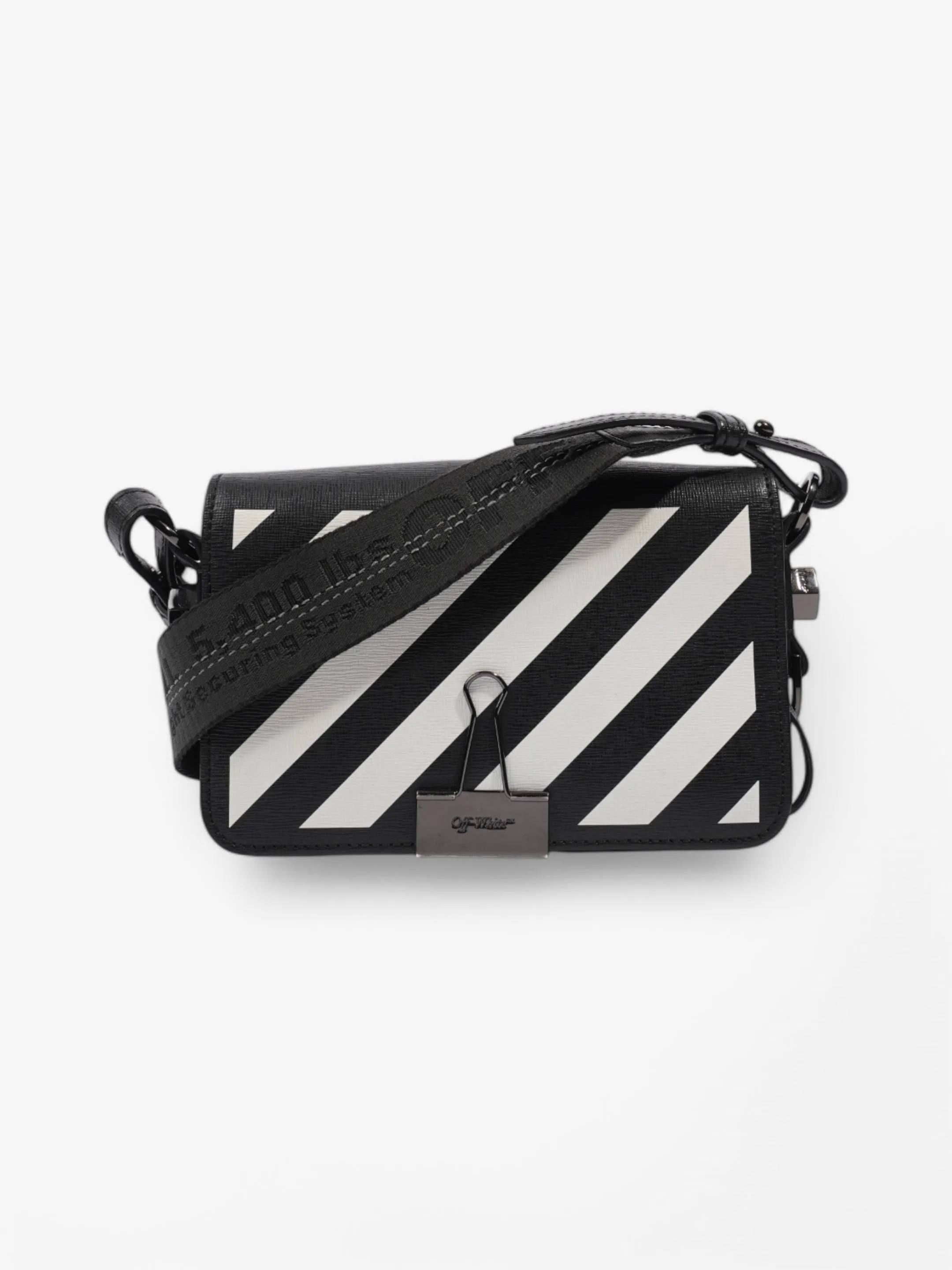 Off White Diagonal Flap Bag Black / White Leather Mini