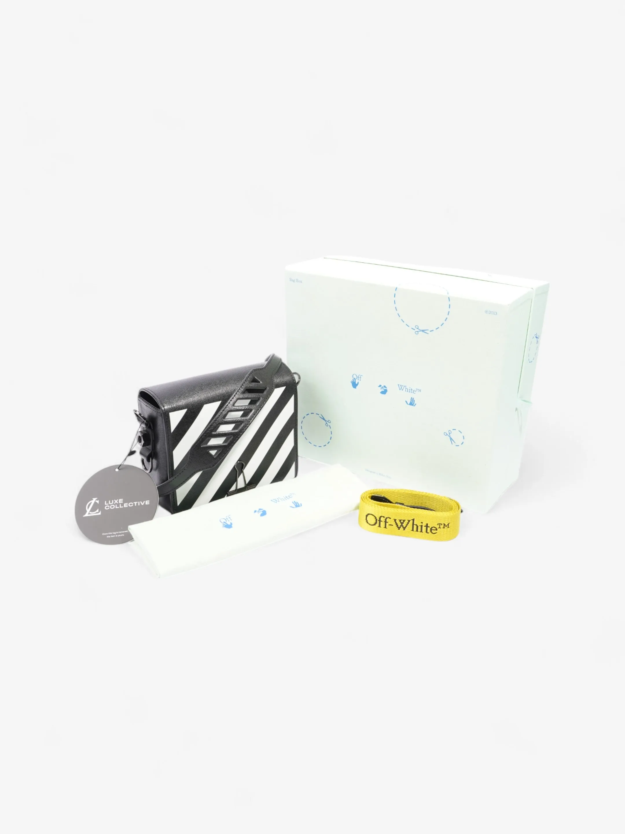 Off White Diagonal Flap Bag Black / White Leather