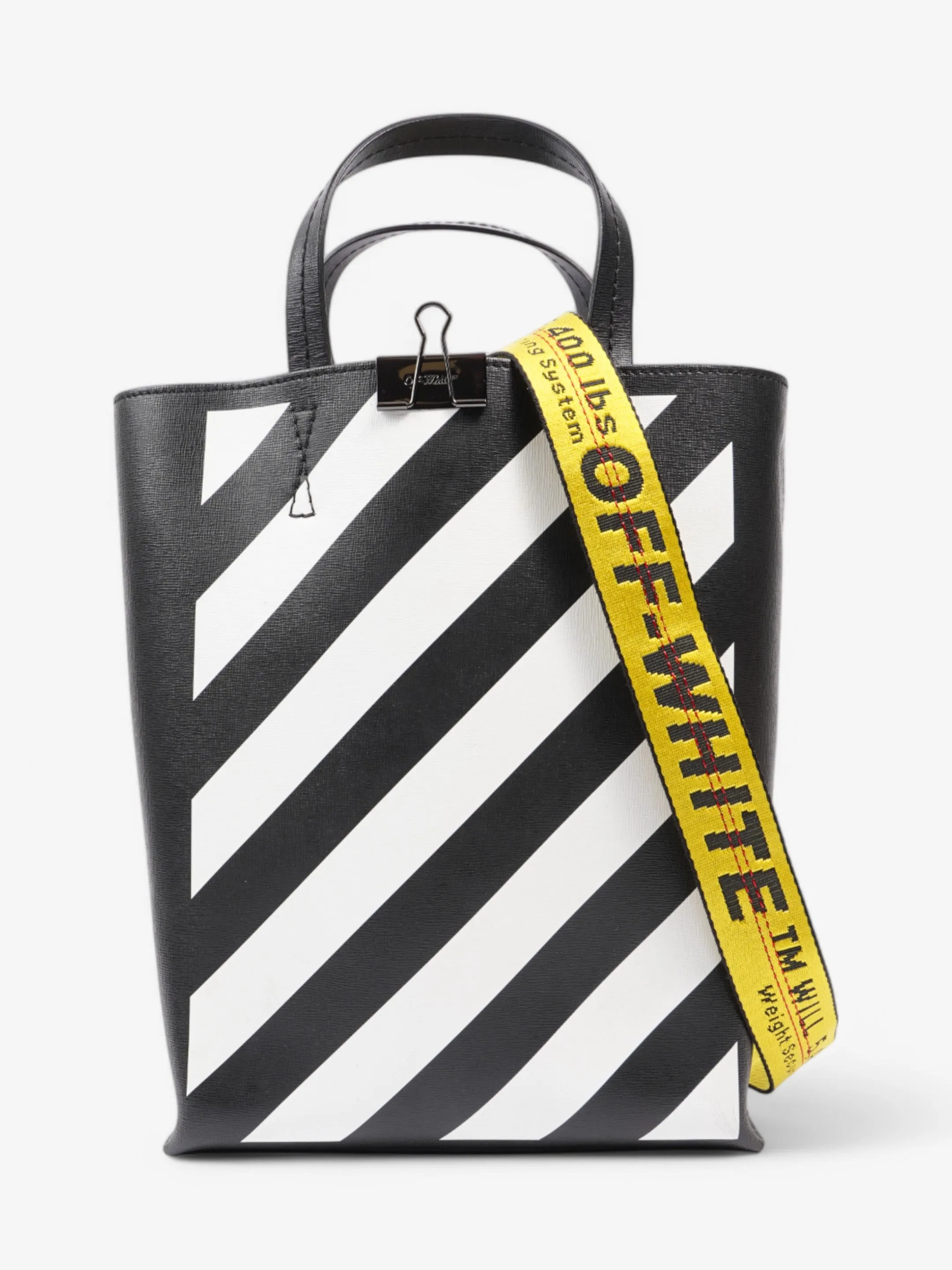Off White Diagonal Tote Bag Black / White Leather