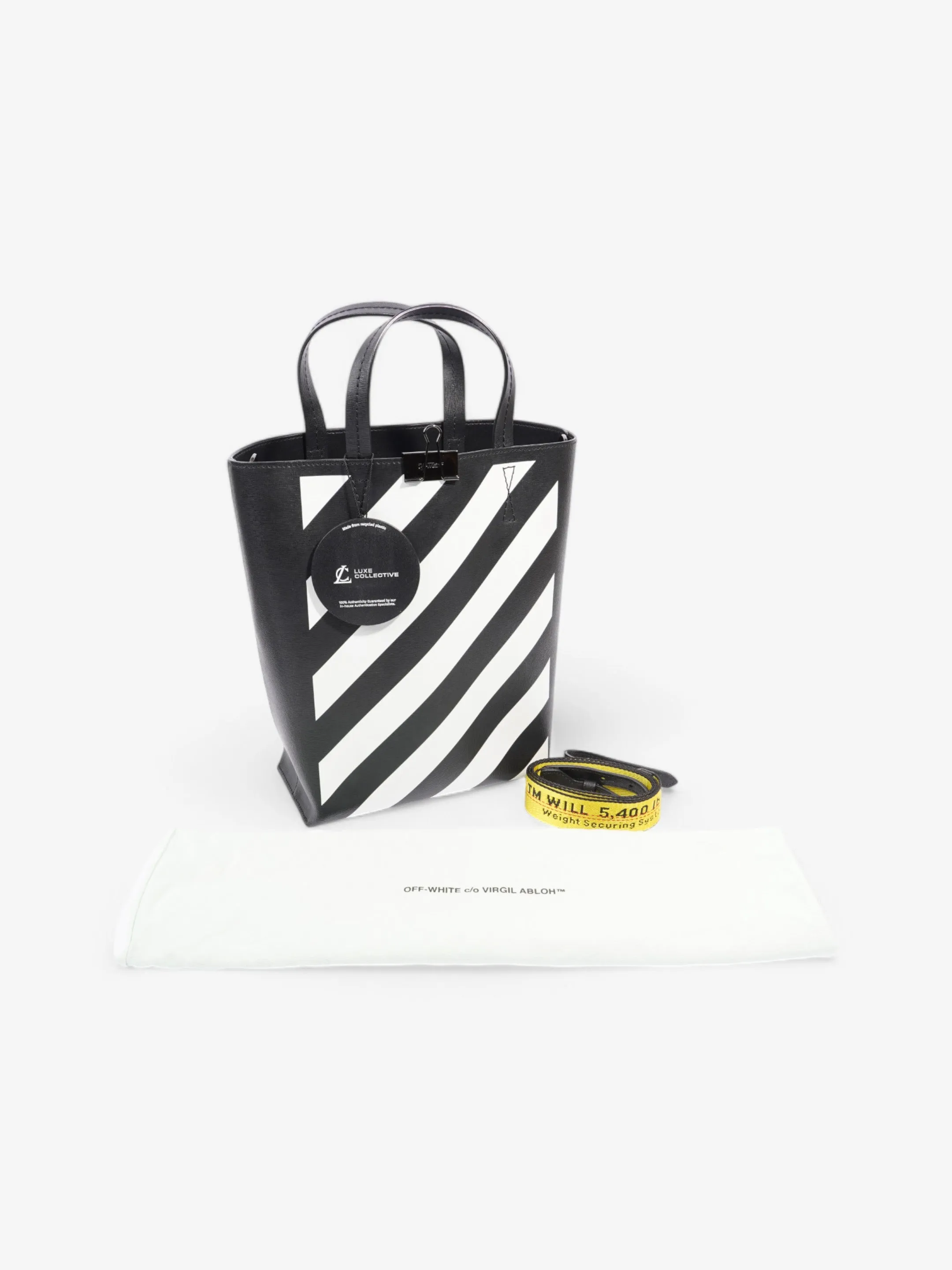 Off White Diagonal Tote Bag Black / White Leather