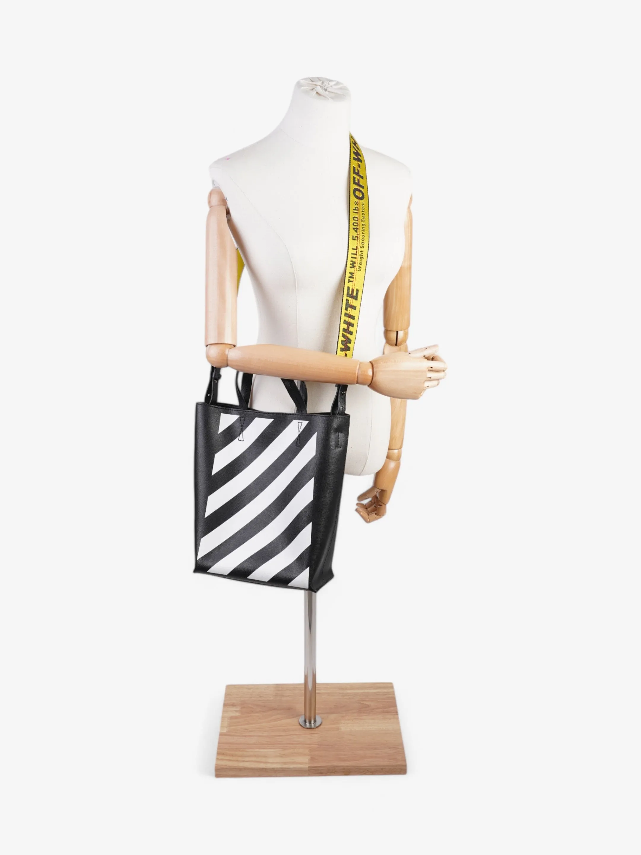 Off White Diagonal Tote Bag Black / White Leather