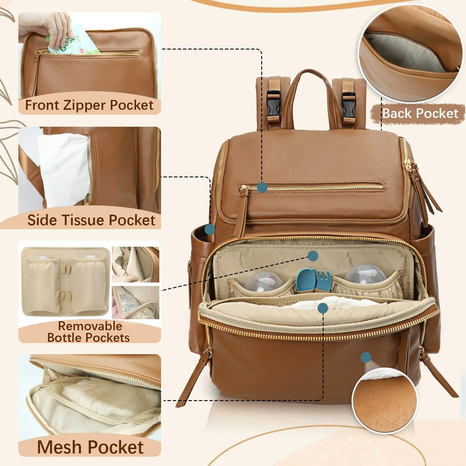 Omanmoli Multifunctional Leather Diaper Bag