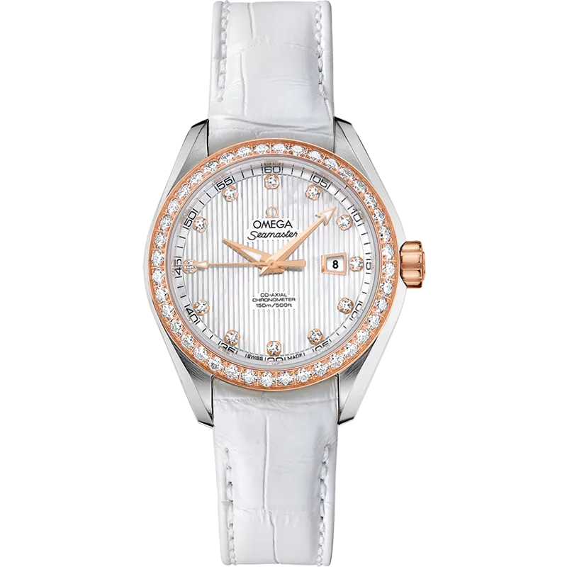 Omega Seamaster Aqua Terra 150M 34 mm, steel - red gold on leather strap