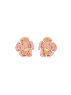Oscar de la Renta Two-Tone Enamel Rose Clip-On Earrings in Rose