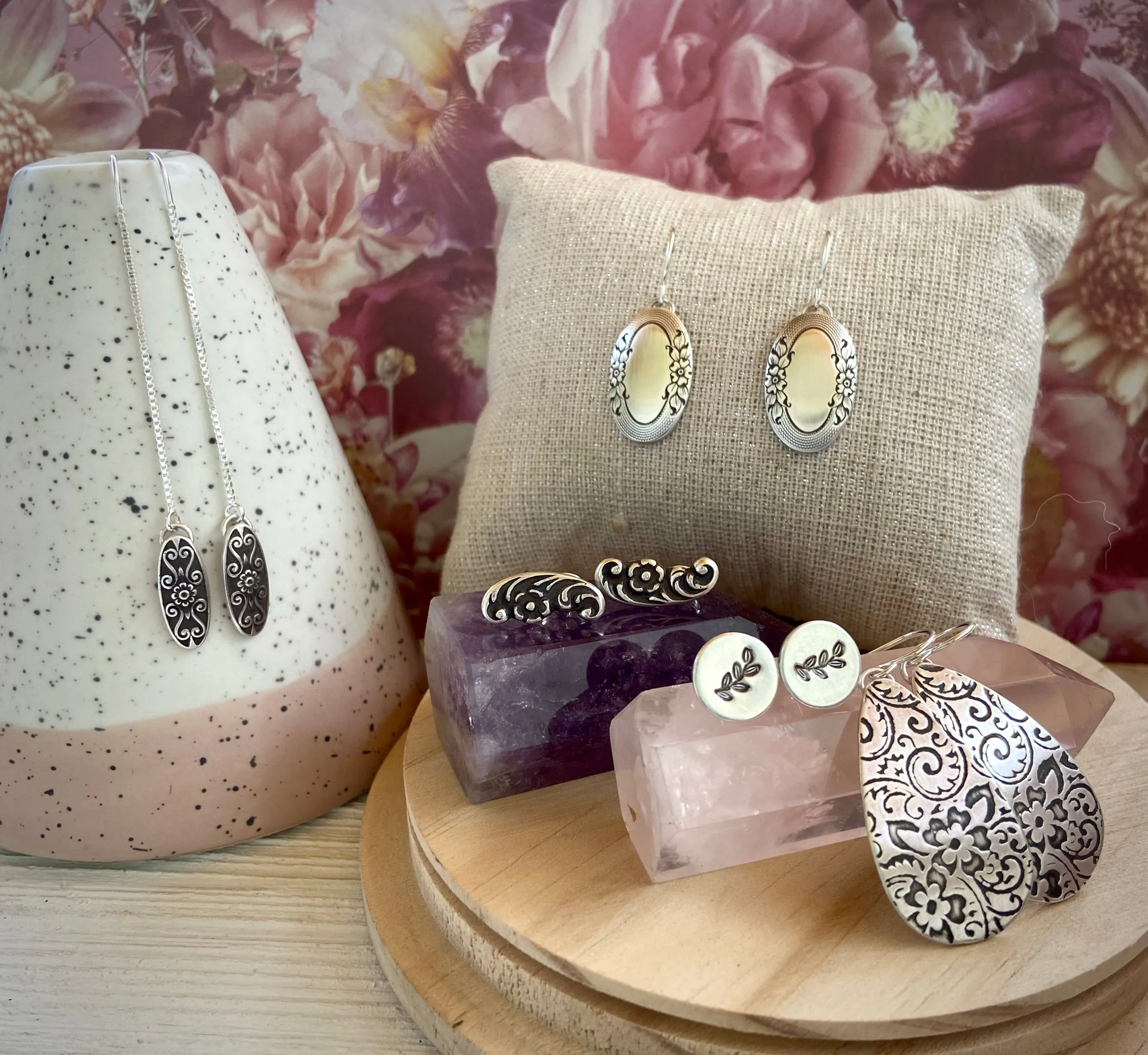 Oval Floral Earrings