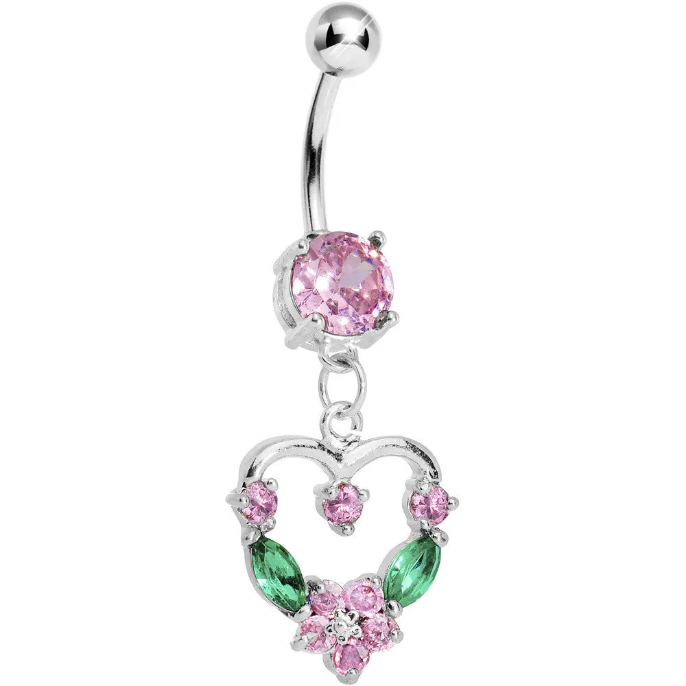 Pale Pink Gem Heart Wreath Belly Ring