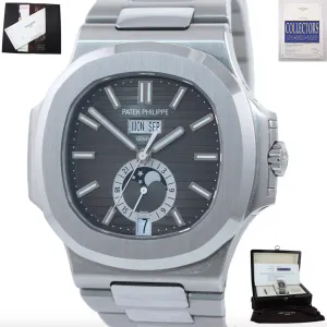 PAPERS NEW 2018 NAUTILUS Patek Philippe 5726 Grey Annual Calendar Steel Watch