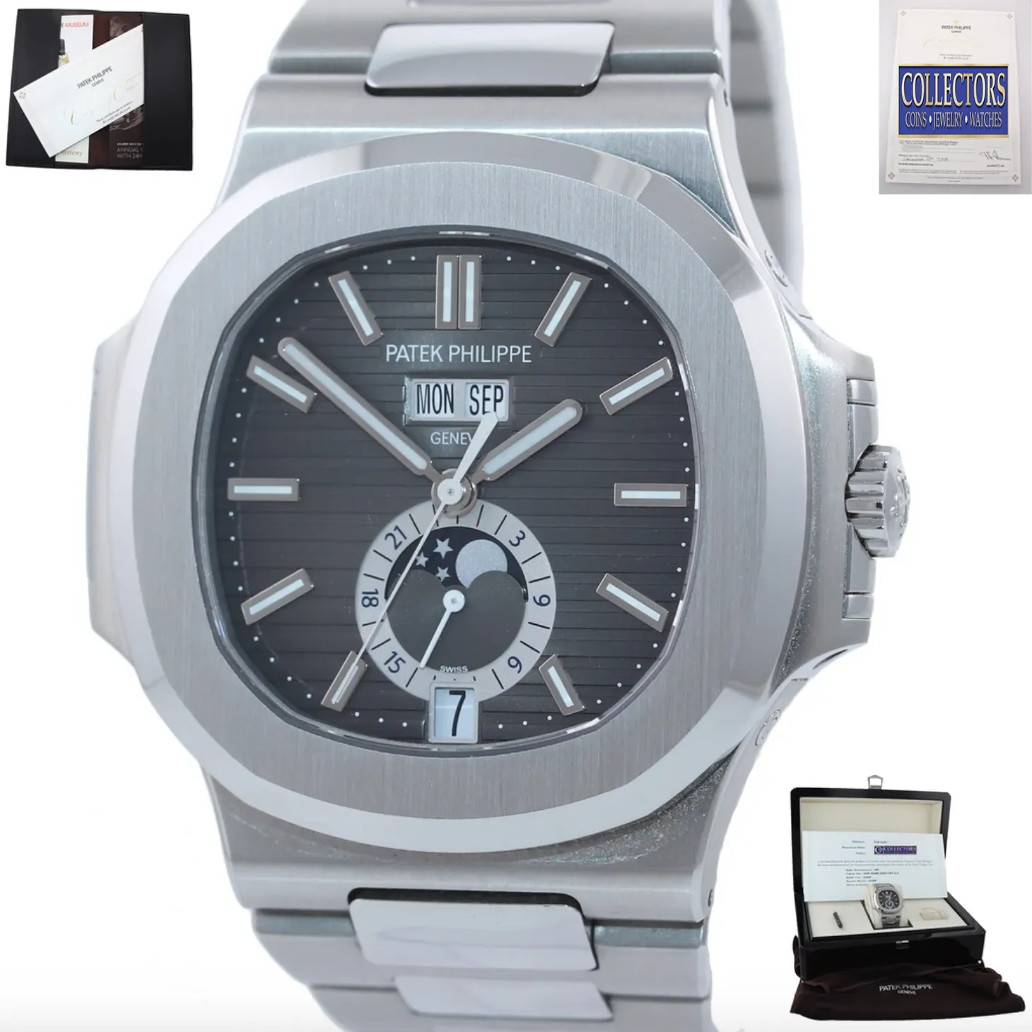 PAPERS NEW 2018 NAUTILUS Patek Philippe 5726 Grey Annual Calendar Steel Watch