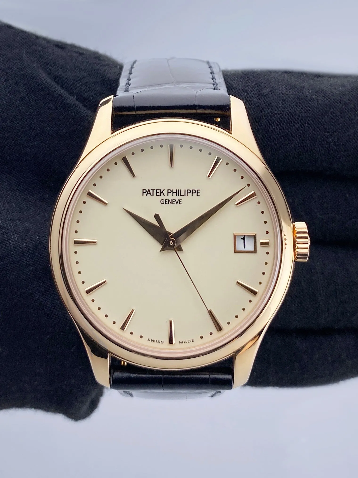 Patek Philippe Calatrava 5227J Ivory Dial 18K Yellow Gold Mens Watch Box Papers
