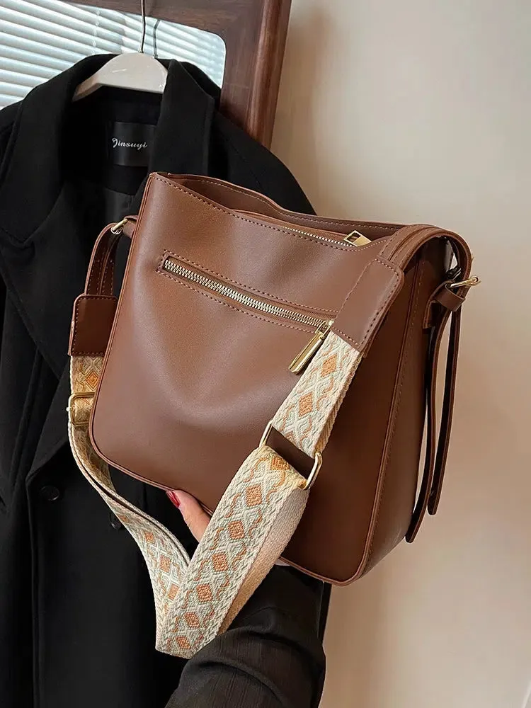Patterned Strap Bucket Shaped Bag