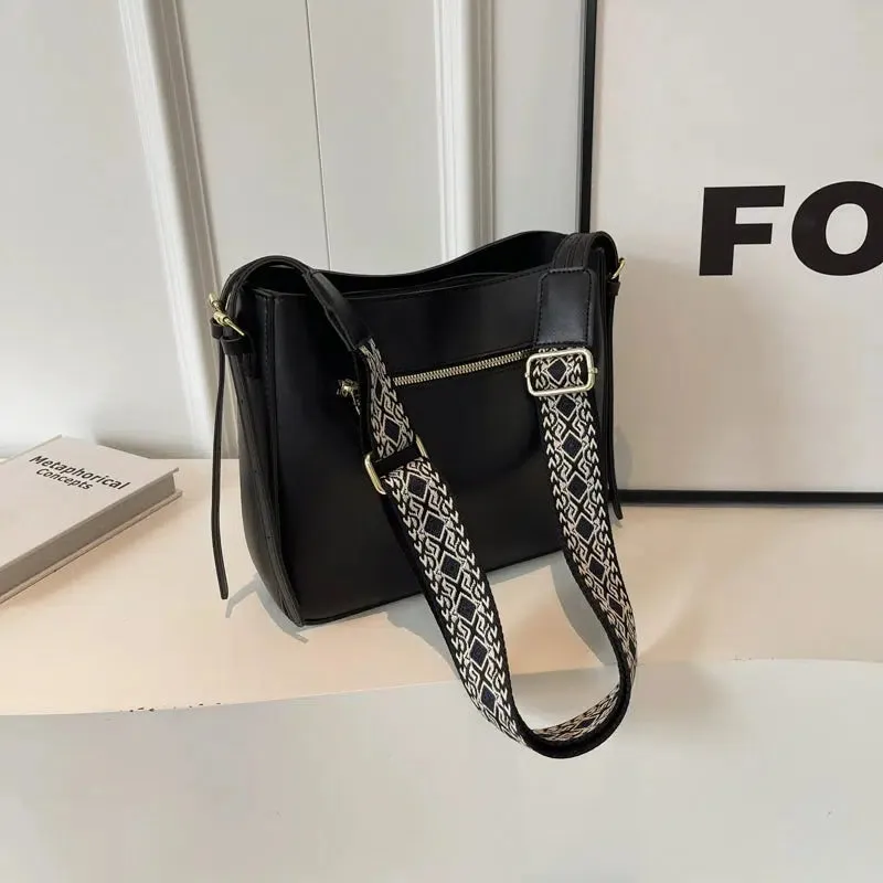 Patterned Strap Bucket Shaped Bag