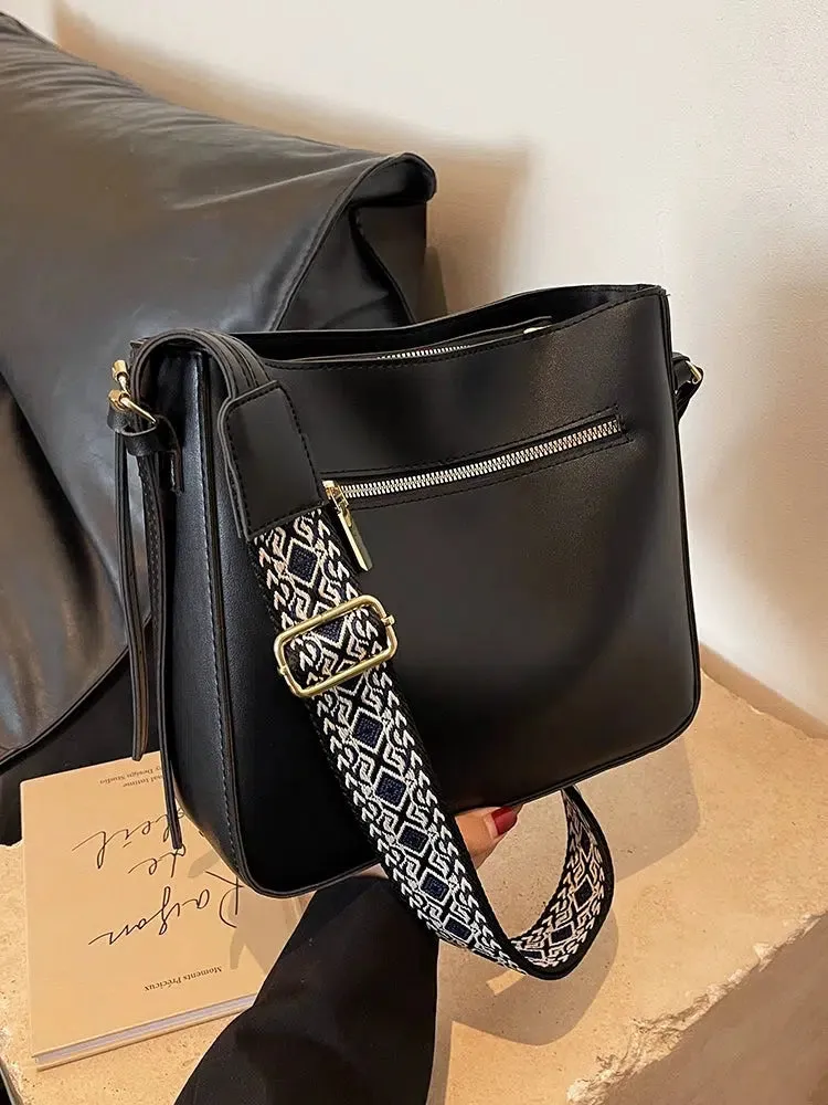 Patterned Strap Bucket Shaped Bag
