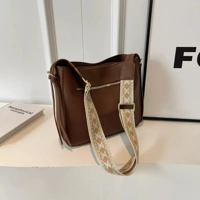 Patterned Strap Bucket Shaped Bag