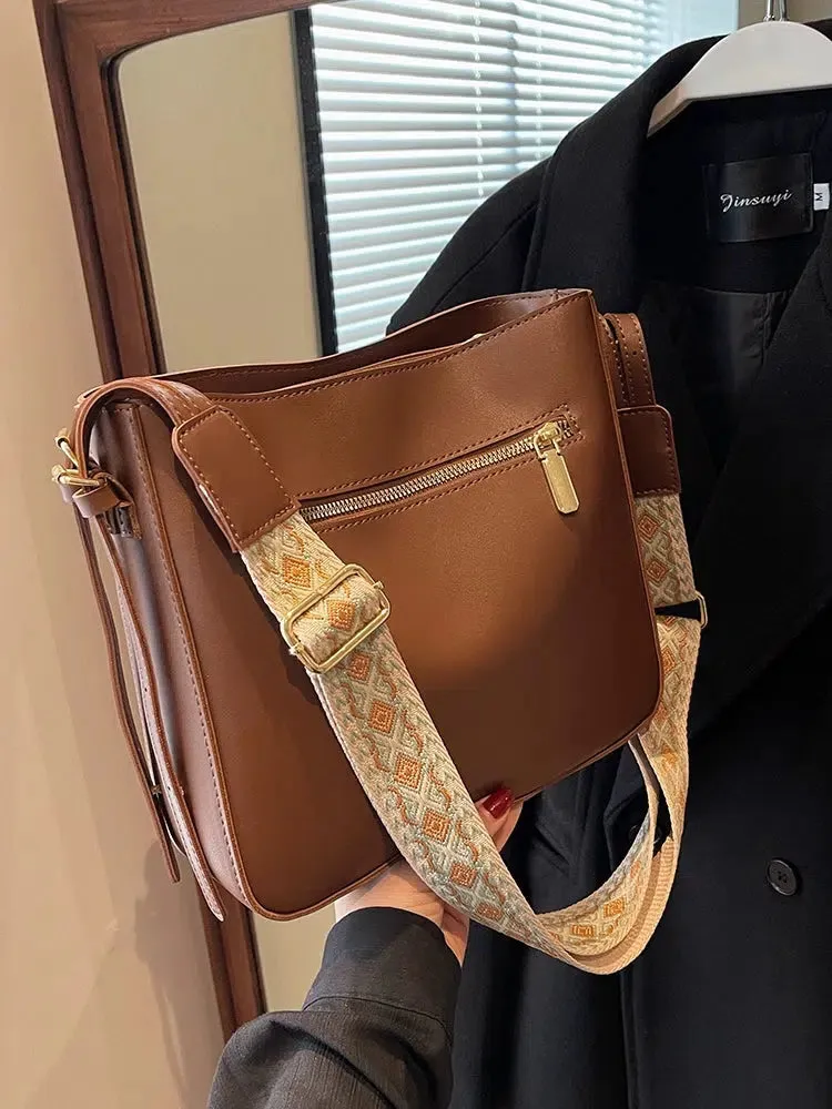 Patterned Strap Bucket Shaped Bag